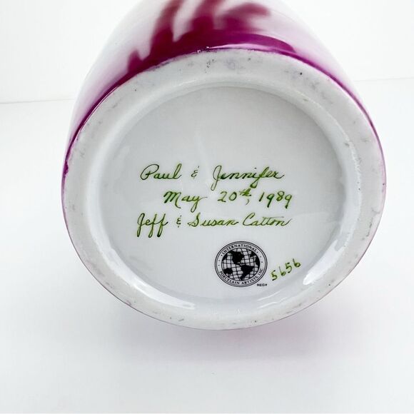 International Porcelain Art Teachers Hand Painted Pink Flowers Floral Vase - Picture 10 of 12